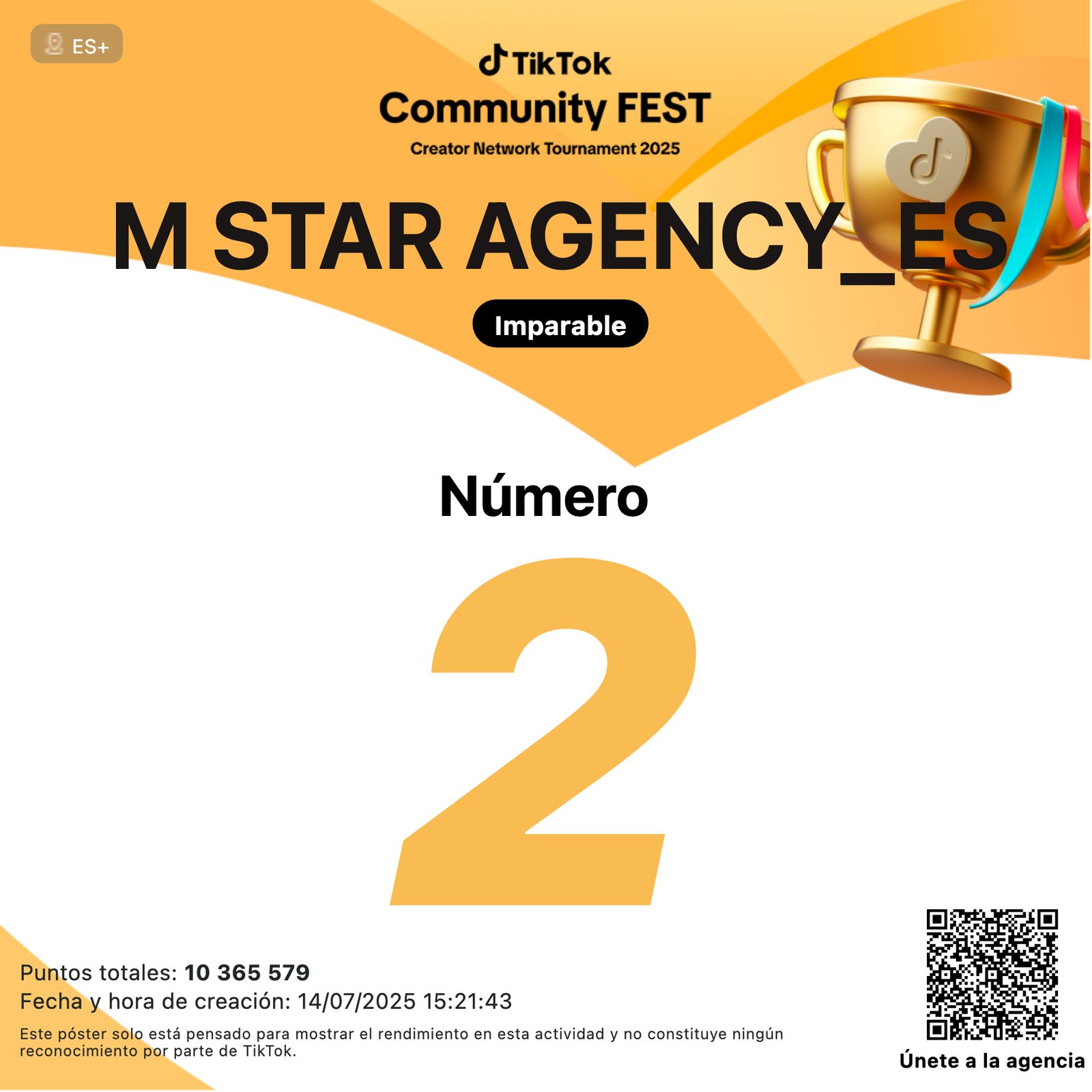 M STAR AGENCY_ES, número 2 en Community FEST Creator Network Tournament 2025.